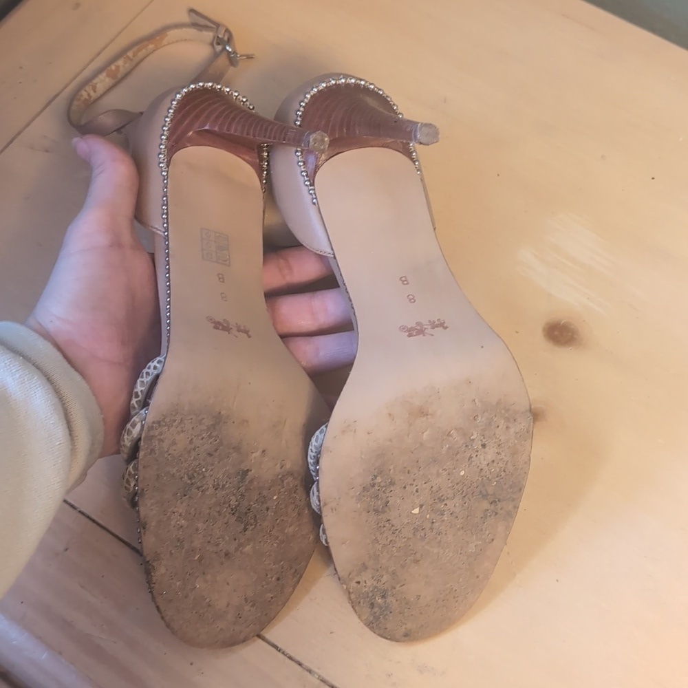Coach Taupe and Silver Women's Snake Skin Strappy Heels - Picture 16 of 16